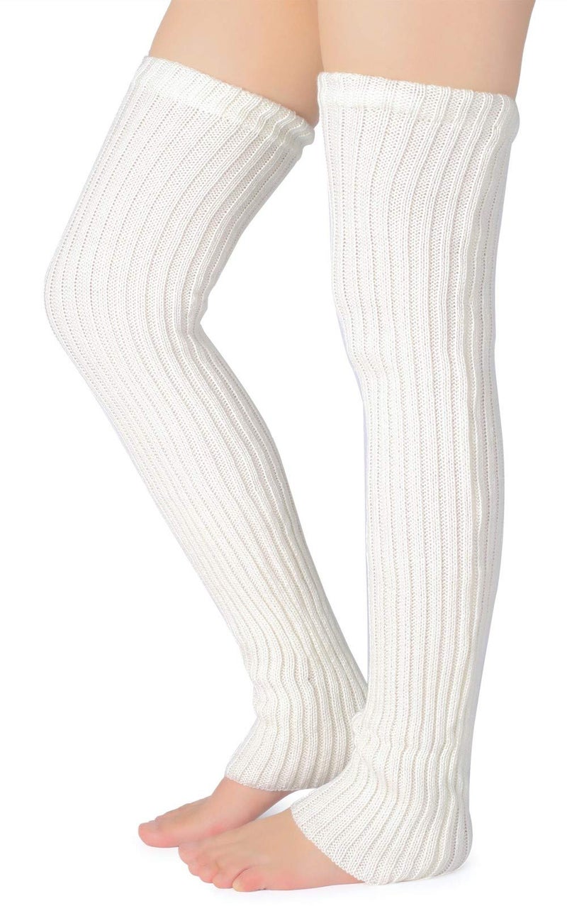Pareberry Women's Winter Over Knee High Footless Socks Knit Warm Long Leg Warmers (2 Pack-(Black+White), 27 Inches) - Image 2